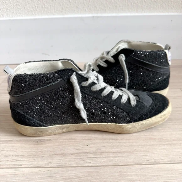 Authentic Golden Goose Mid Stars with Black Glitter Accents Size 37 - Picture 6 of 12